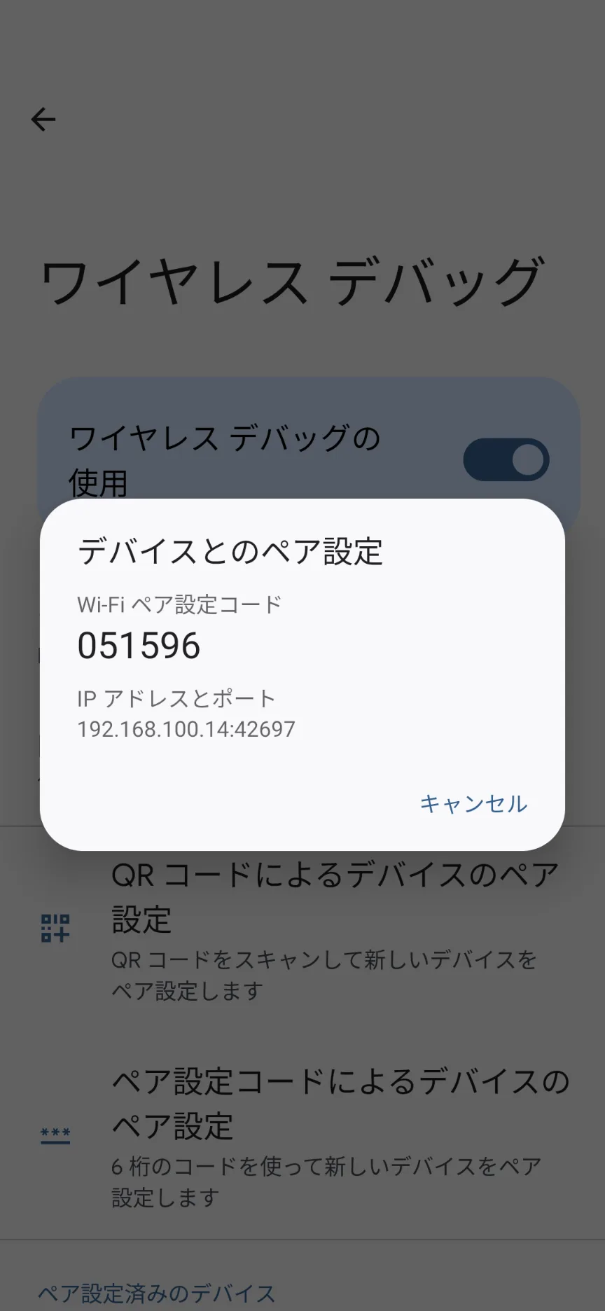 Wireless debugging screen